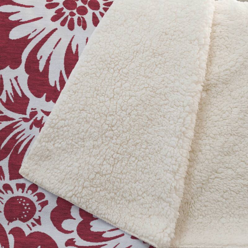 Premium Machine Washable Modern Floral Sherpa Throw Blanket