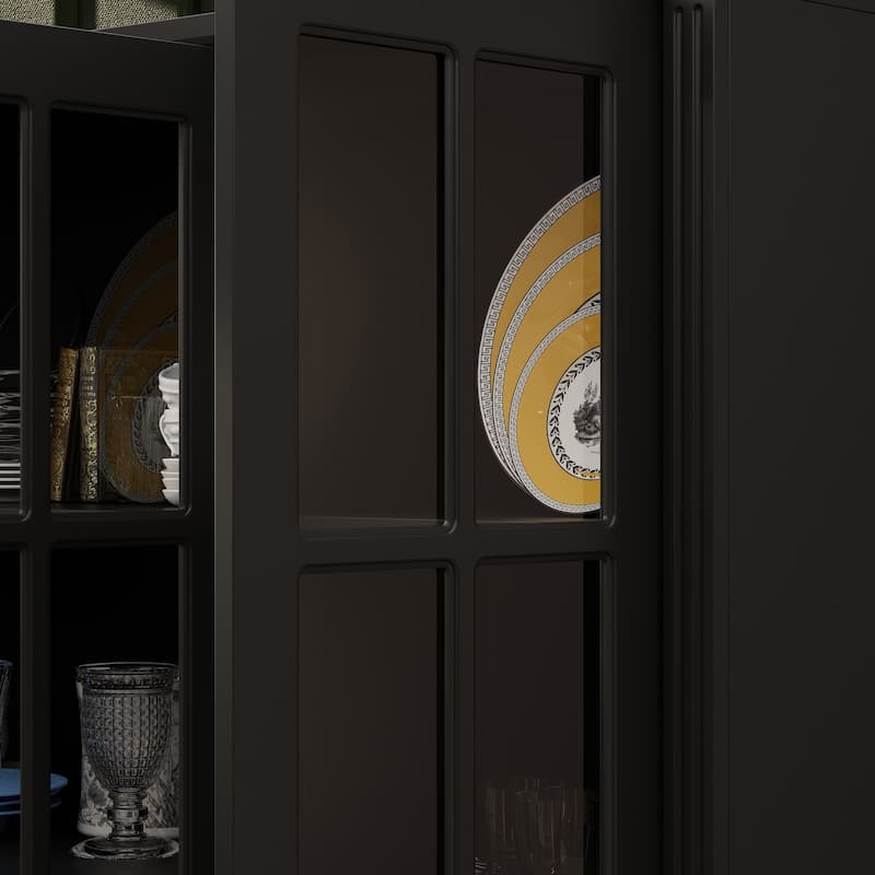78.7" Combo Buffet Bookcase Storage Cabinet Glass Bookshelf Display