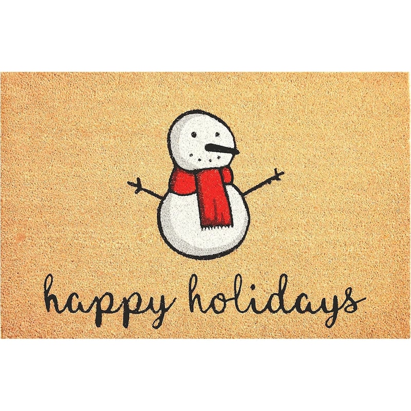 HomeRoots 17" X 29" Natural And White Coir Snowman Outdoor Christmas Door Mat - 17' X '29