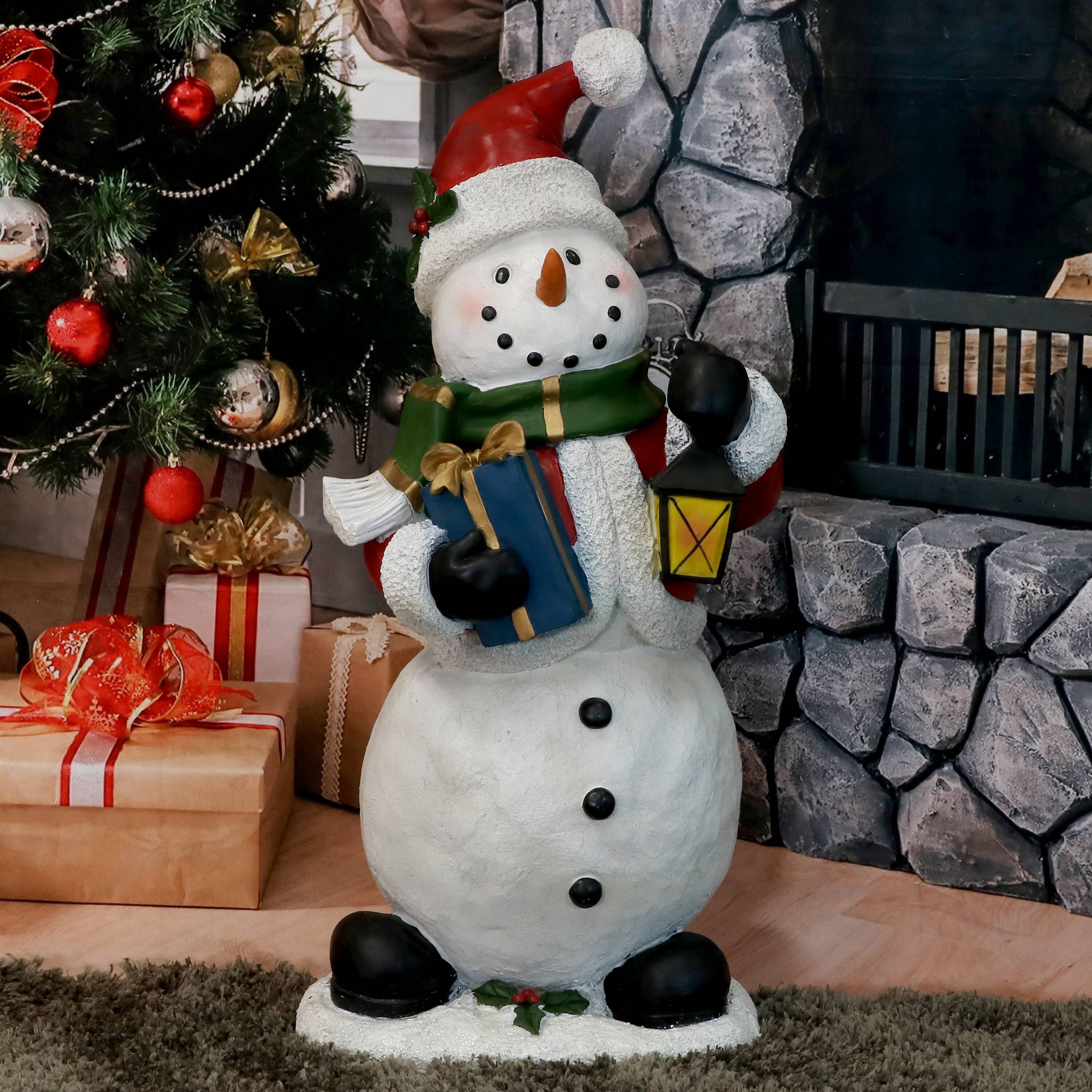 Shop Sunnydaze Holly Jolly Snowman Statue Polyresin Indoor