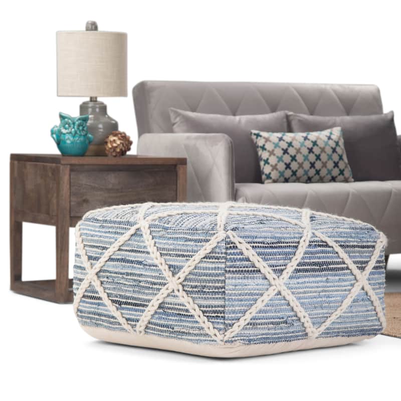 WYNDENHALL Woodley Square Pouf - Blue/Natural