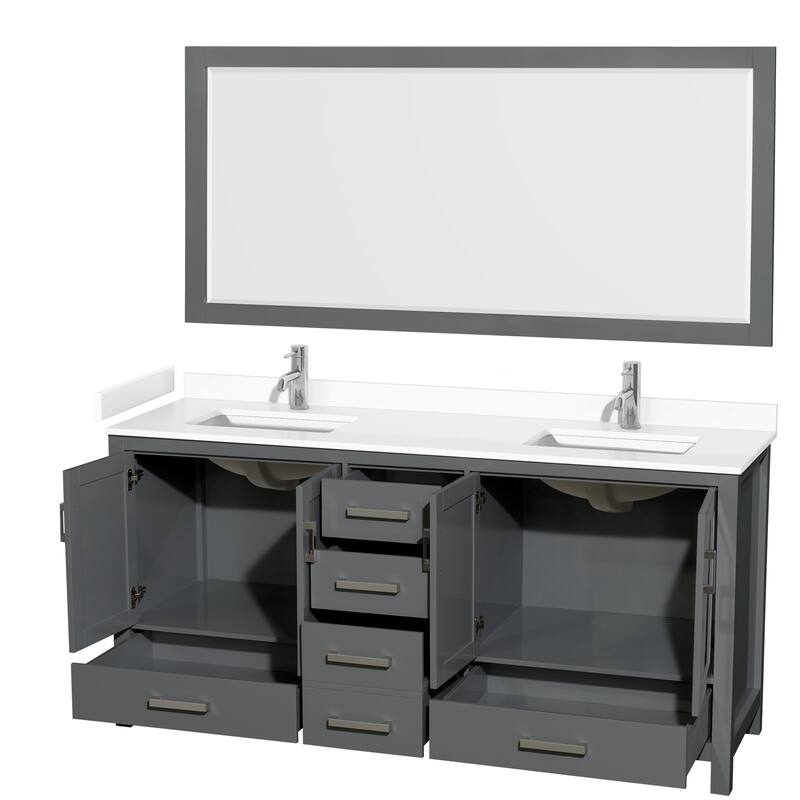 Sheffield Double Bathroom Vanity Set, Cultured Top, 70-Inch Mirror