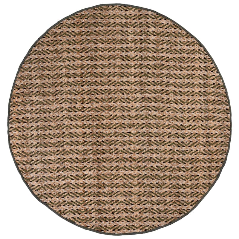 SAFAVIEH Handmade Natural Fiber Emel Farmhouse Jute Rug - 7' Round - Natural/Green