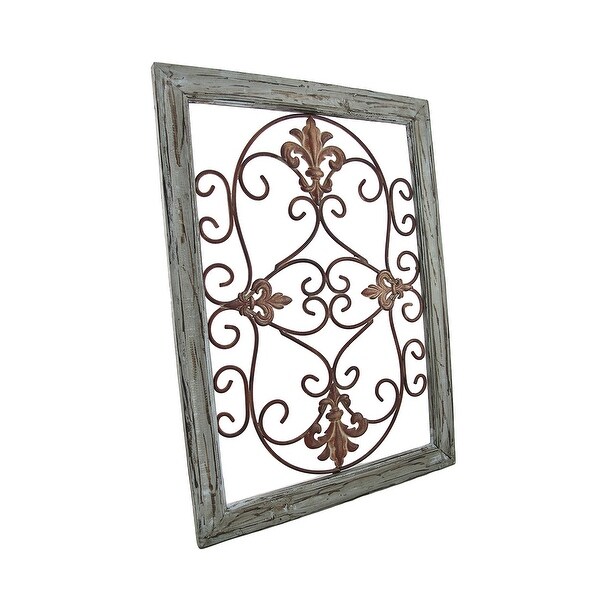 Shop Distressed Wooden Green Frame Wrought Iron Fleur De Lis Wall