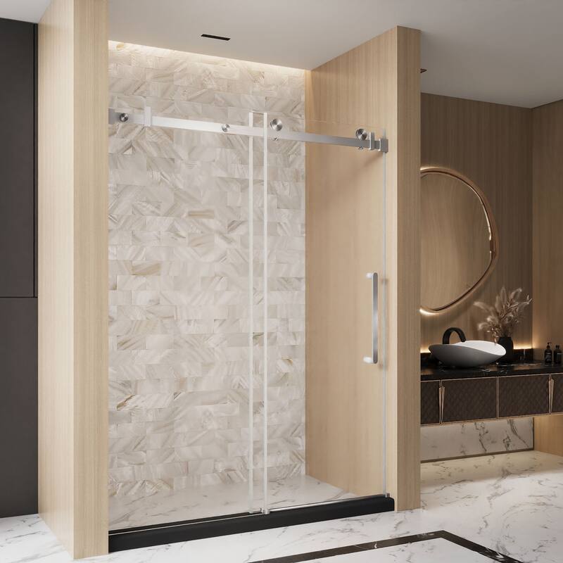 GDFStudio - Rowan Frameless Single-Sliding Shower Door for Tall Modern Bath Layouts - 60 "W x 76" H