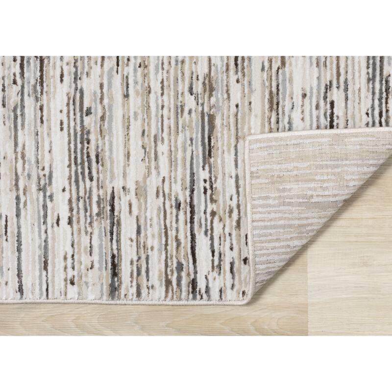 Alpine Rug Co. London Cream Beige Grey Lines Area Rug