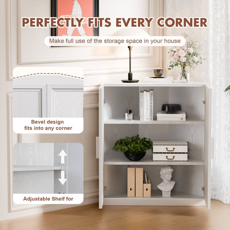 Corner Cabinet Wooden Corner Storage Organizer Cabinet with Adjustable Shelves