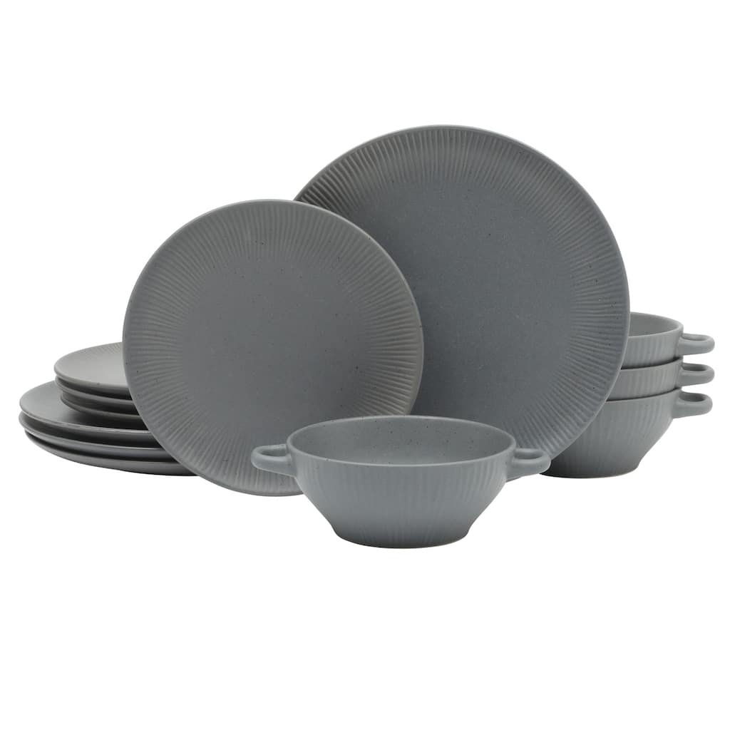 Gibson Elite Clover Hill 12-Piece Stoneware Dinnerware Set - Embossed Reactive Glaze - Service for 4