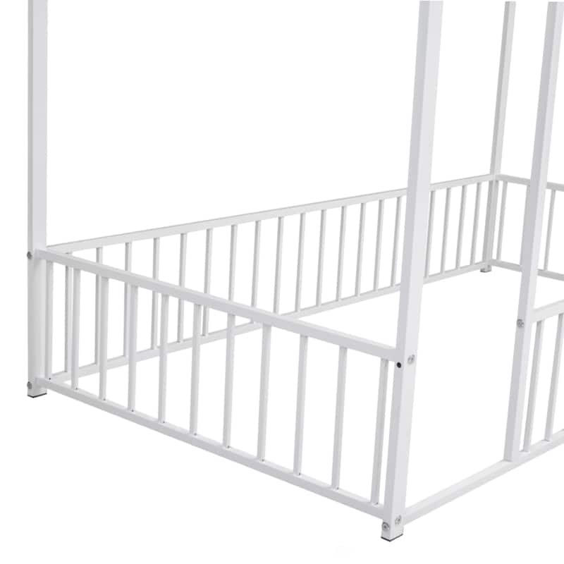 Twin Size Metal Bed House Bed Frame with Fence, for Kids, Teens, Girls, Boys