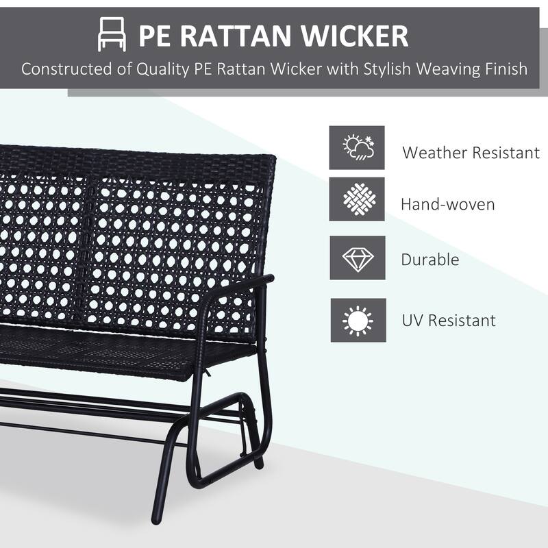 Outsunny Patio Rocking Bench Chair, 2-Person Ergonomic Wicker Glider Loveseat with PE Rattan for Outdoor Spaces, Garden & Porch