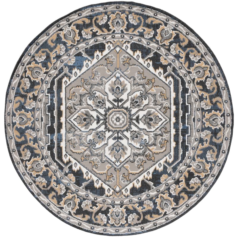 SAFAVIEH Pyramid Linza Contemporary Rug - 6'7" Round - Grey/Navy Gold