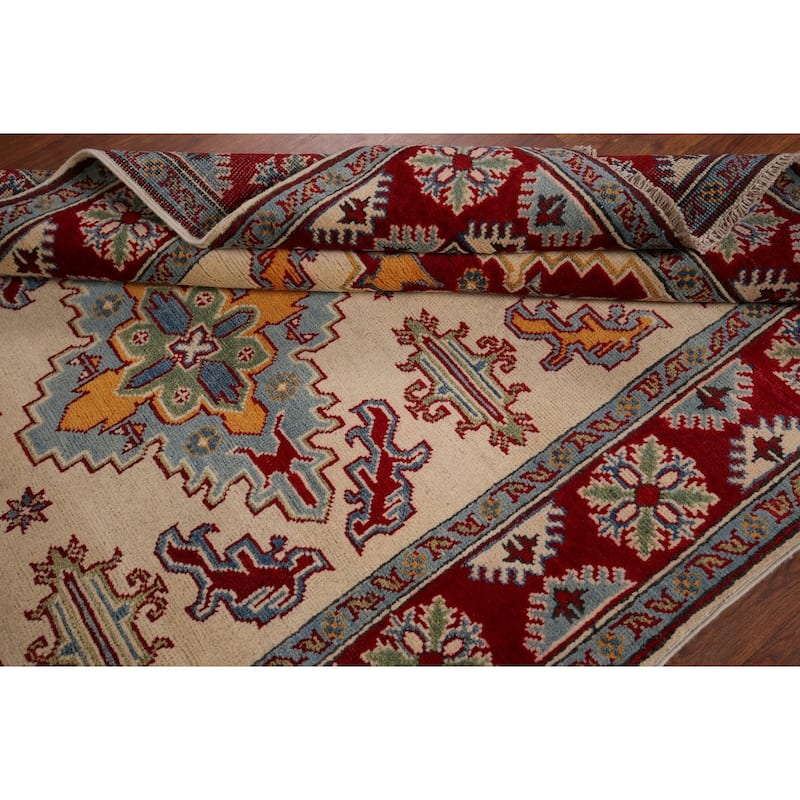 Geometric Kazak Oriental Foyer Area Rug Handmade Wool Carpet - 4'0" x 6'8"