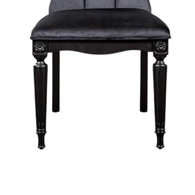 Hixe Side Dining Chair Set of 2, Scalloped, Turned Fluted Wood Legs, Black