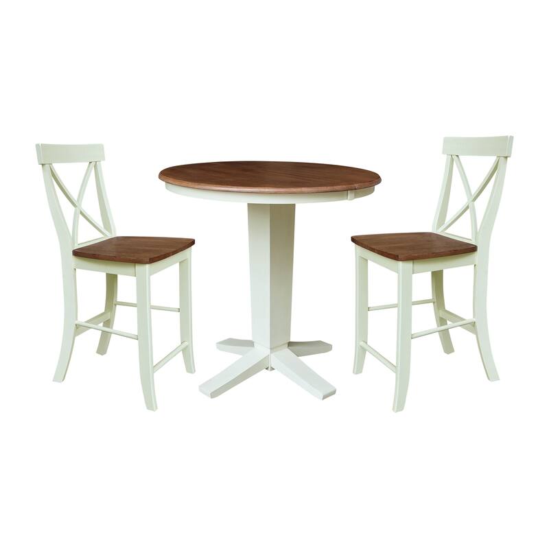 36 in Round Counter Height Extension Dining Table with 12 in Leaf and Stools