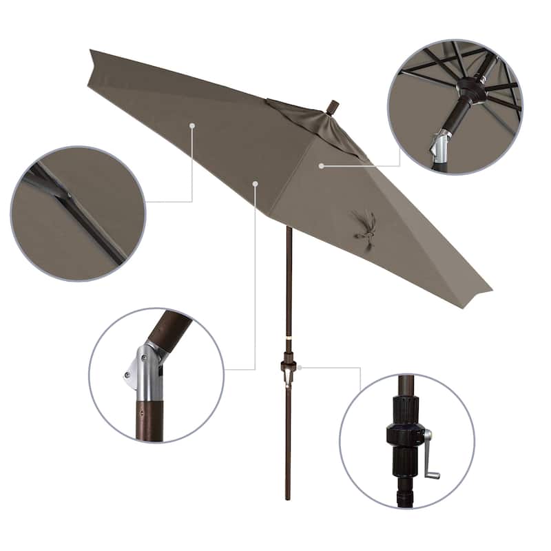California Umbrella 9' Rd Golden State Series Patio Umbrella Bronze Aluminum Frame Crank Lift Collar Tilt Sunbrella