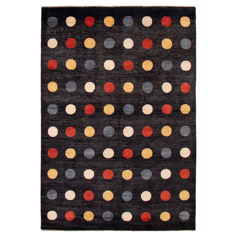 ECARPETGALLERY Hand-knotted Finest Peshawar Ziegler Black Wool Rug - 6'8 x 9'7 - Black - 6'8 x 9'7