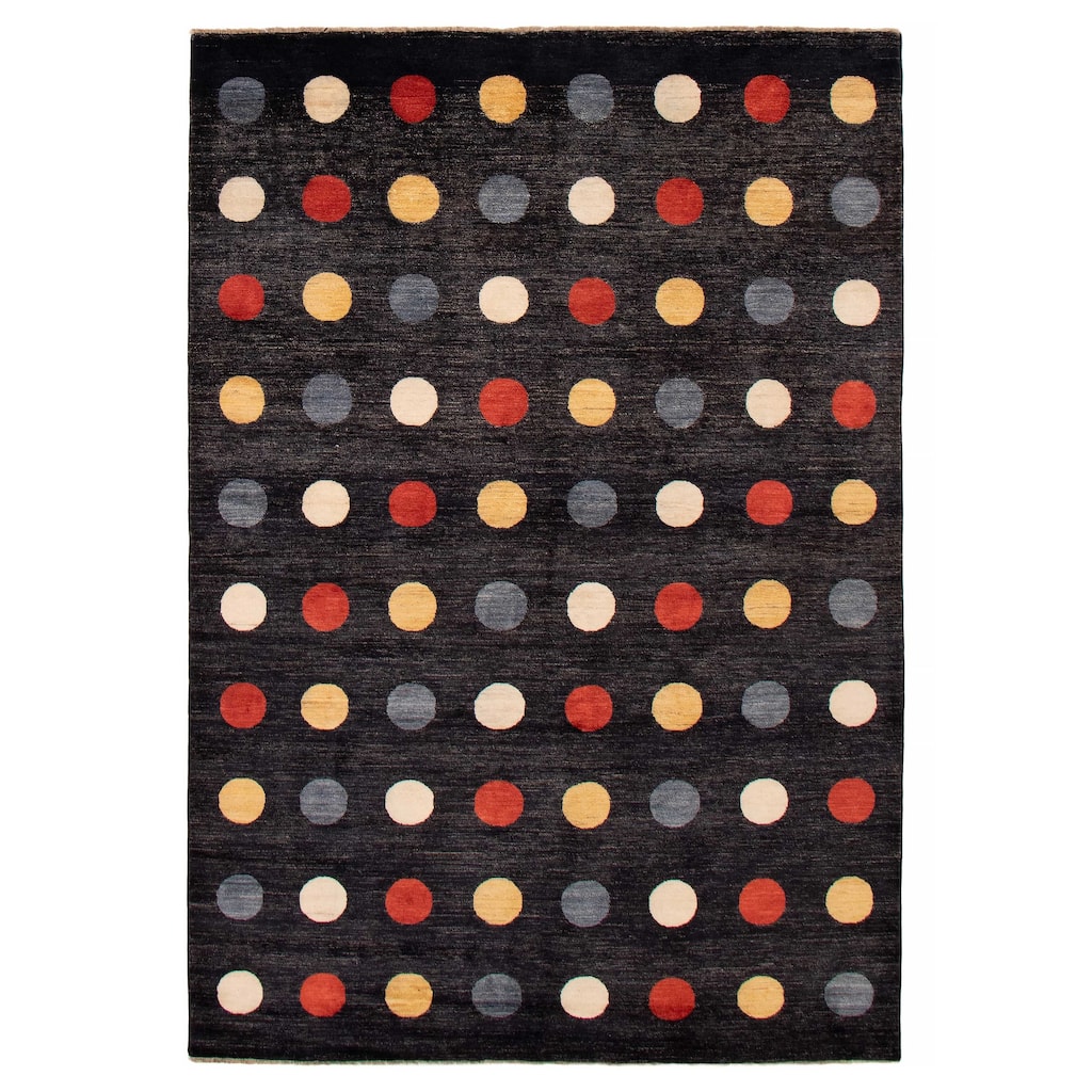 ECARPETGALLERY Hand-knotted Finest Peshawar Ziegler Black Wool Rug - 6'8 x 9'7