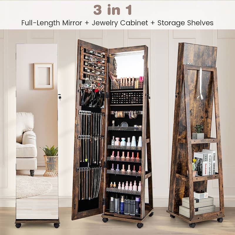 Gymax 64'' Jewelry Organizer Lockable Jewelry Cabinet Armoire w/