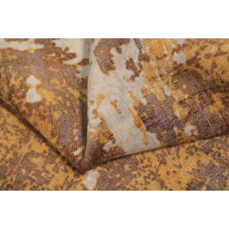 Hand Knotted Oriental Viscose Silk Carpet Modern Abstract Yellow & Gold Abstract Area Rug - 7' 10'' X 4' 11''