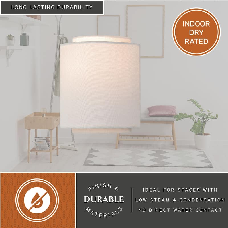 Burnaby 1-light Gold Mid-century White Linen Modern Flush Wall Sconce - 7-in W x 9.25-in H x 5.75-in D
