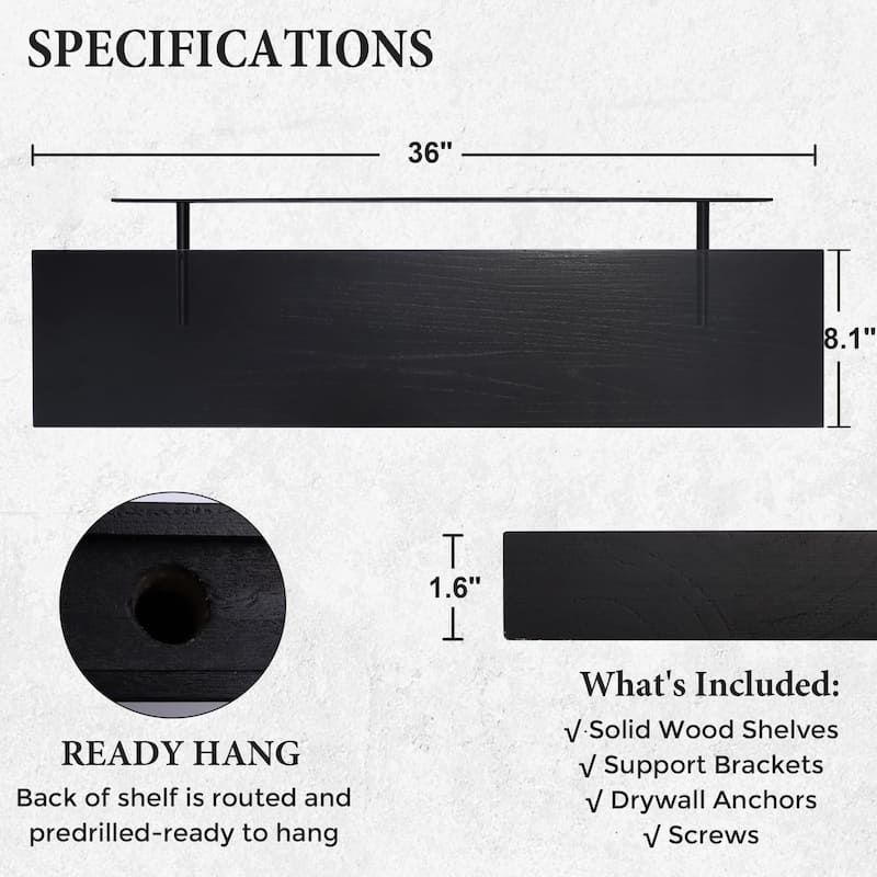 Floating Shelves, 8 Inch Deep Modern Solid Wood Wall Shelves