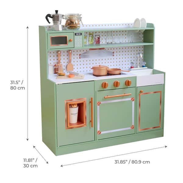 dimension image slide 1 of 3, Teamson Kids Wooden Pretend Play Kitchen Toy Set with Stove, Sink, Oven, and 15 pcs Accessories for Kid and Toddlers