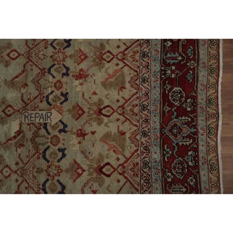 Hand Knotted Oriental 100% Wool Carpet Traditional Floral Beige & Ivories Sultanabad (Ziegler) Area Rug - 11' 0'' X 9' 1''