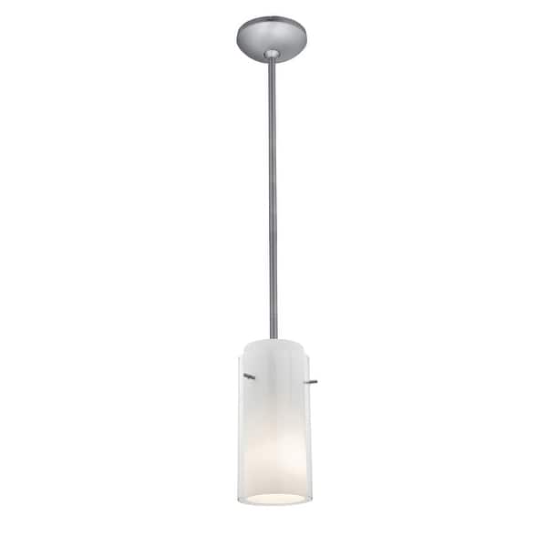 slide 2 of 2, Access Lighting Glass`n Glass Cylinder Pendant - Rods - Brushed Steel Finish - Clear Opal Glass Shade Silver