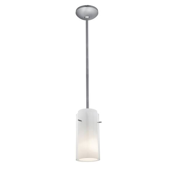 slide 2 of 2, Access Lighting Glass`n Glass Cylinder - E26 LED Rod Pendant - Brushed Steel Finish - Clear and Opal Glass Shade Brushed Steel