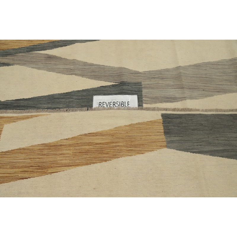 Hand Woven Oriental 100% Wool Carpet Southwestern Modern Beige & Ivories Kilim Area Rug - 13' 2'' X 9' 11''