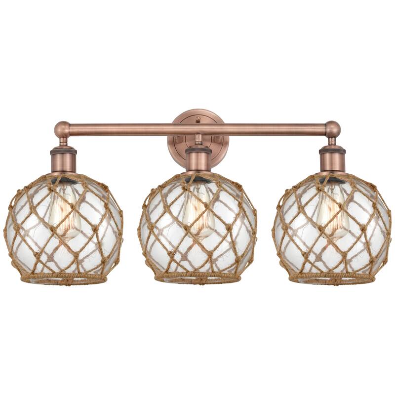Innovations Lighting Endless Possibilities Edison - Farmhouse Rope - 3 Light 26" Bath Vanity Light - Clear Glass with Brown Rope/Antique Copper