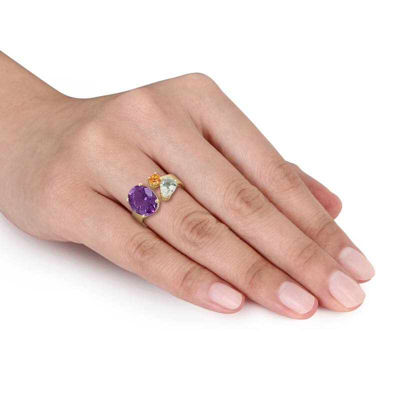 Miadora 3 7/8ct TGW Amethyst-Africa Green Quartz Madeira Citrine Open Ring Yellow Silver