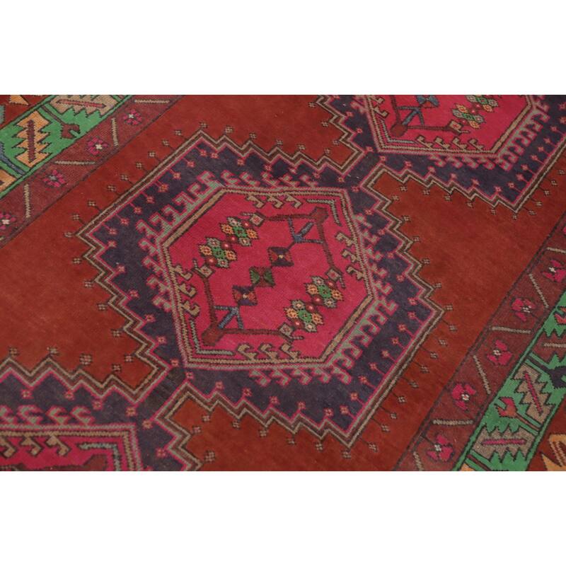 Hand Knotted Oriental 100% Wool Carpet Traditional Geometric Oranges & Rust Ardebil Runner Rug - 10' 3'' X 3' 8''