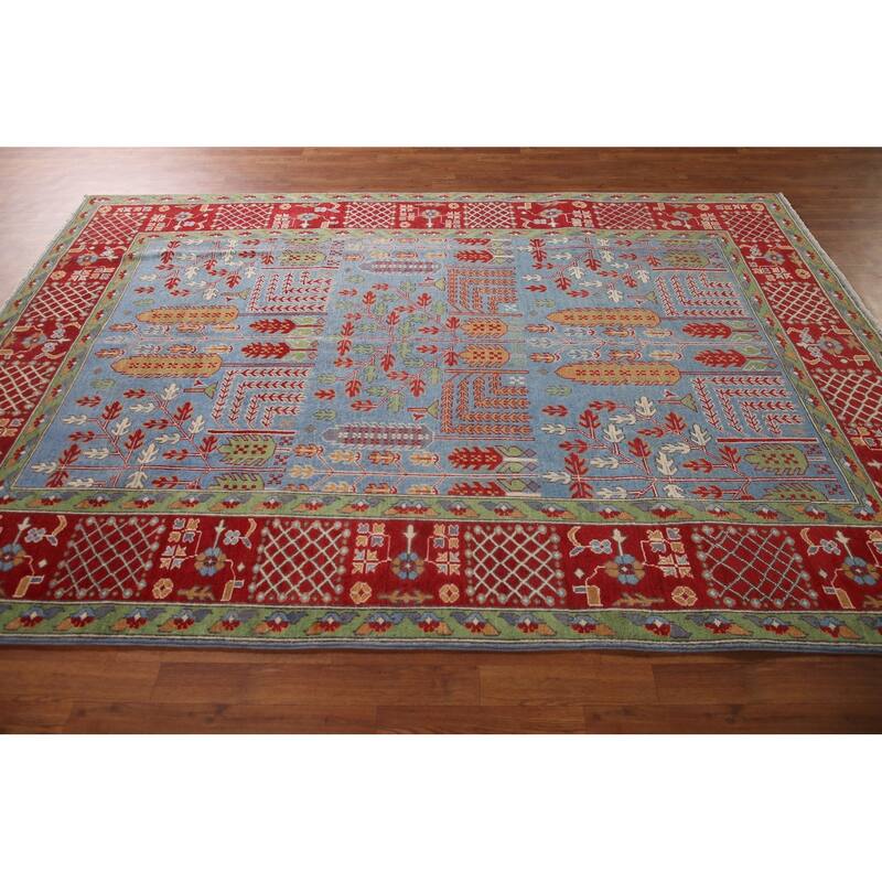Traditional Light Blue Kazak Area Rug Handmade Wool Carpet - 6'6" x 9'5"