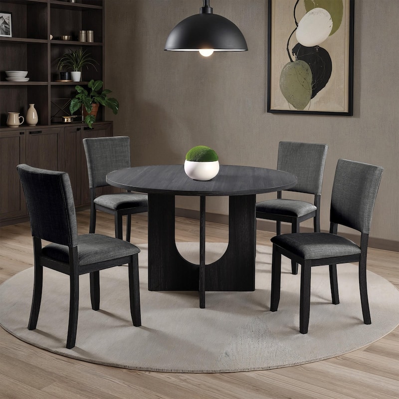 4PC Wooden Side Chairs Transitional Dark Gray Finish