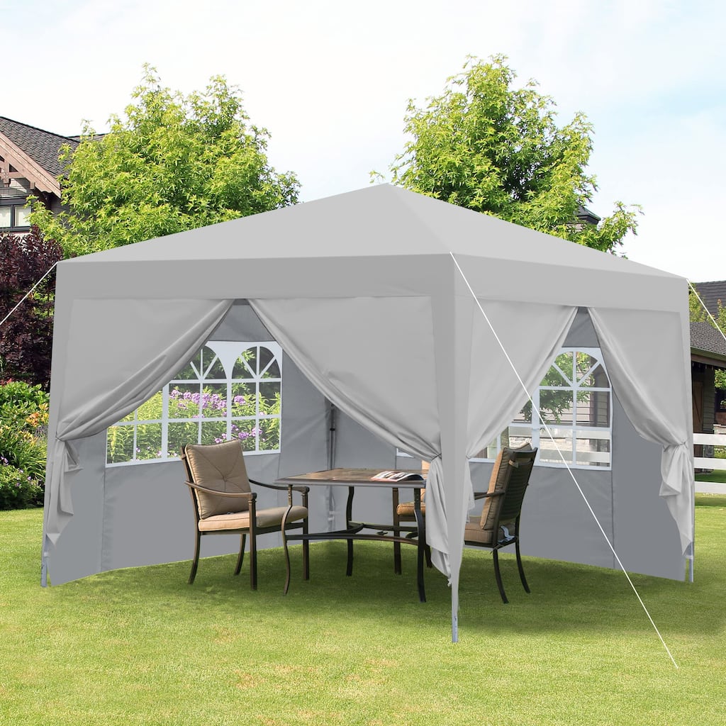 Anmytek Gray 10x10 Pop Up Gazebo Canopy Tent with Removable Sidewalls and Windows plus 4 Weight Sand Bags and Carry Bag