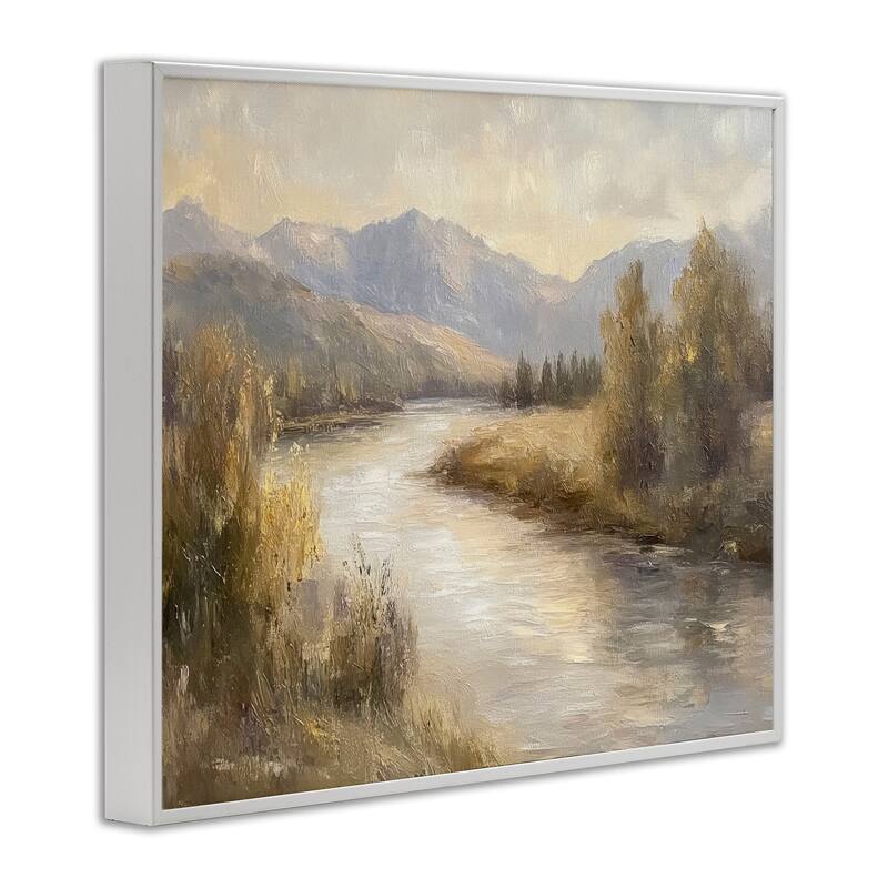 Stupell Flowing River & Distant Mountains Framed Giclee Art Design By Petal Prints Design