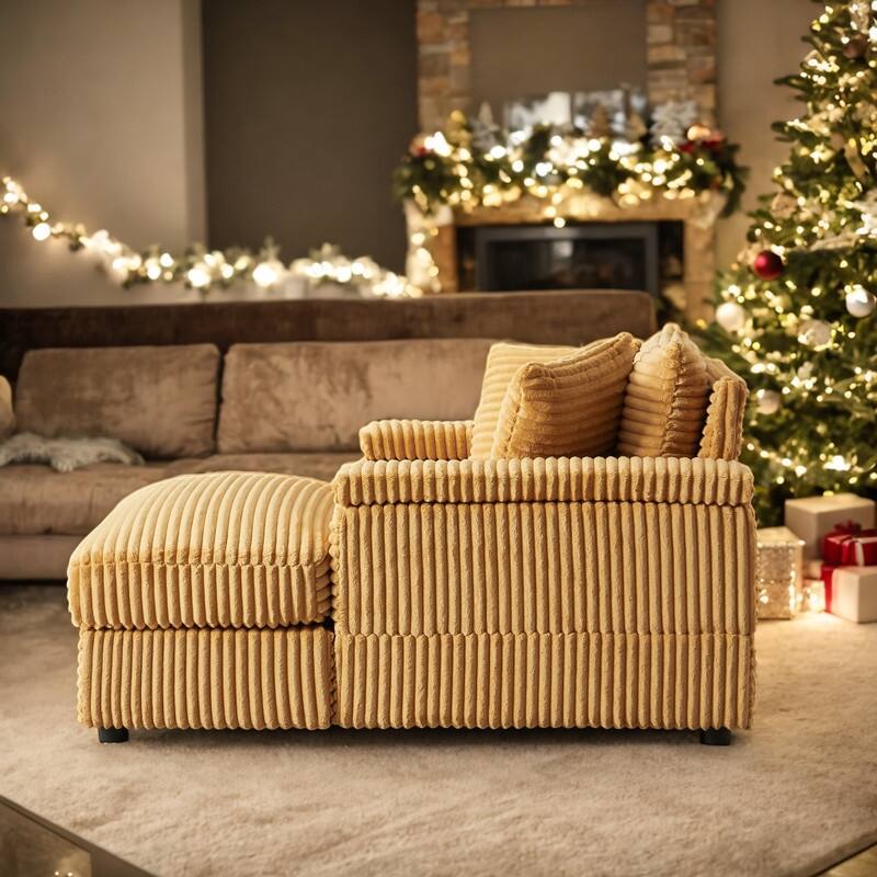 43.3" Corduroy Single Sofa with Back Pillow, 2 Toss Pillows and Ottoman, Comfy Deep Seat Sofa Couch for Living Room