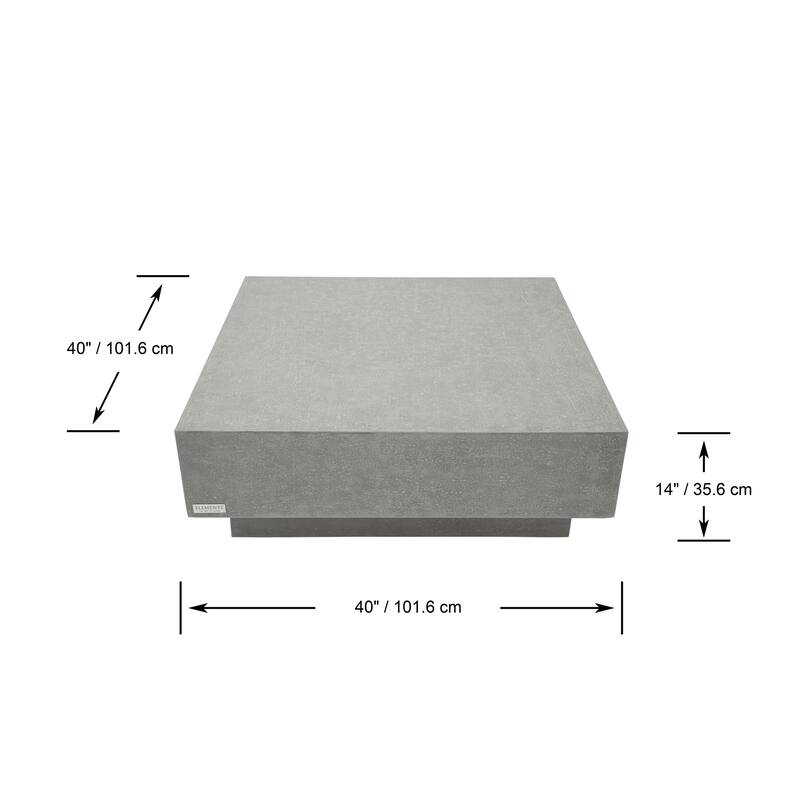 Elementi Home Tevere 40" Square Concrete Coffee Table - 40 X 40 X 14