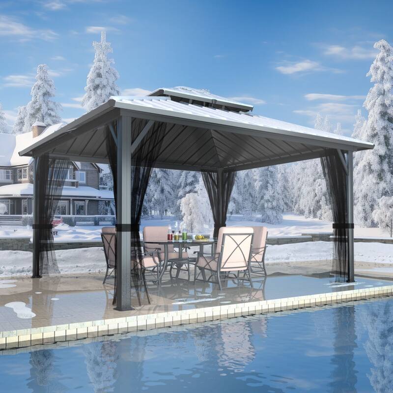 VEIKOUS Aluminum Double Hardtop Gazebo Pergola for Patio, Lawn, and Garden with Removable Netting