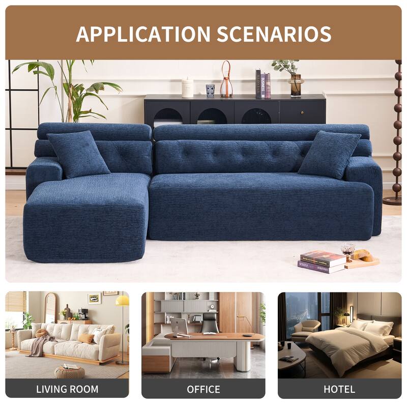 105" Chenille Sectional Sofa with Chaise Lounge & 2 Pillows