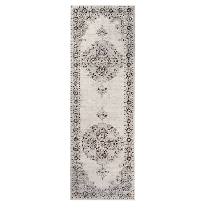 Superior Demelza Traditional Oriental Medallion Indoor Runner or Area Rug - 2' 7" x 8' - Grey