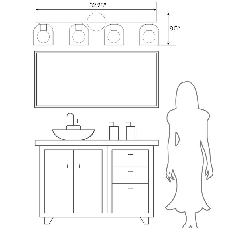 2/3/4-Light Dimmable Bathroom Vanity Light with Glass Shade - Matte Black