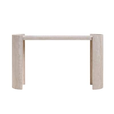 53.15 Inch Faux Marble Pattern Entryway Table, Modern Design Narrow Console Table with Oval Top and Raised Edge Design