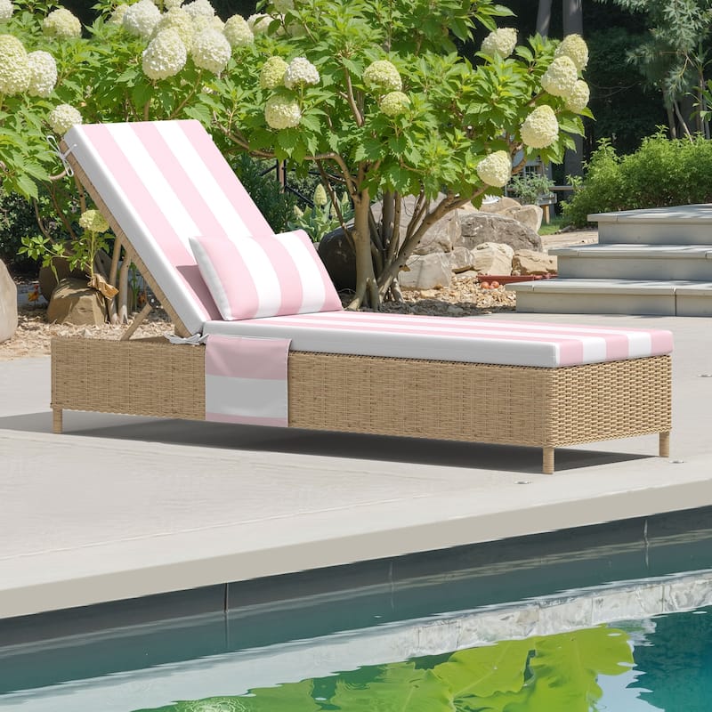 Outdoor Patio Chaise Lounge Chair Cushions with Pillow and Pockets