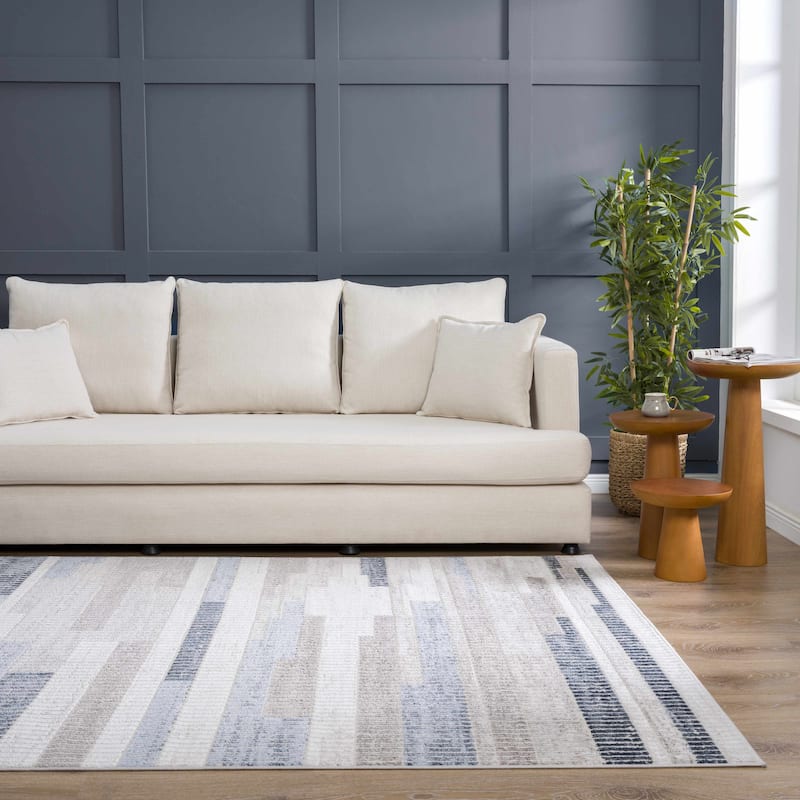 Hauteloom Calum Living Room, Bedroom Area Rug - Farmhouse - High Pile - Pink,Gray - 7'9" x 9'6"