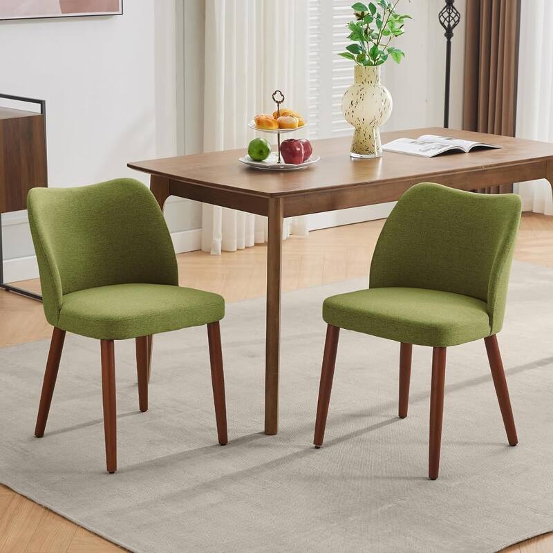 Set of 2 Upholstered Fabric Linen Dining Chairs for Dining Room Living Room Kitchen - Green