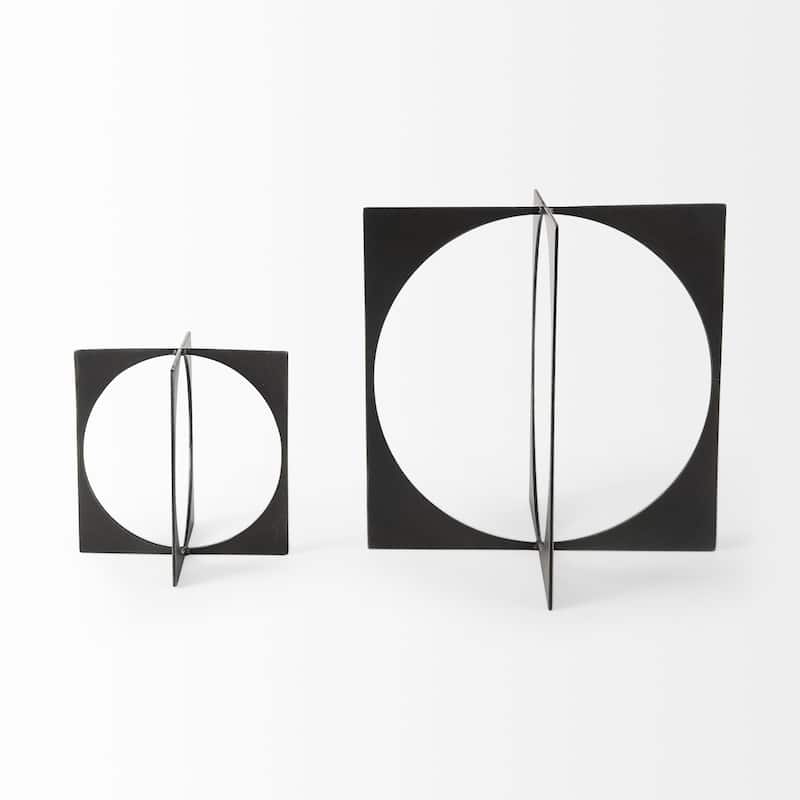 Charcoal Gray Metal Circle Square Sculpture