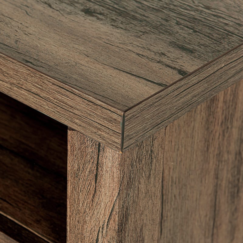 Walnut Barn Door Sofa End Table Nightstand Bedside Table with Storage Shelf
