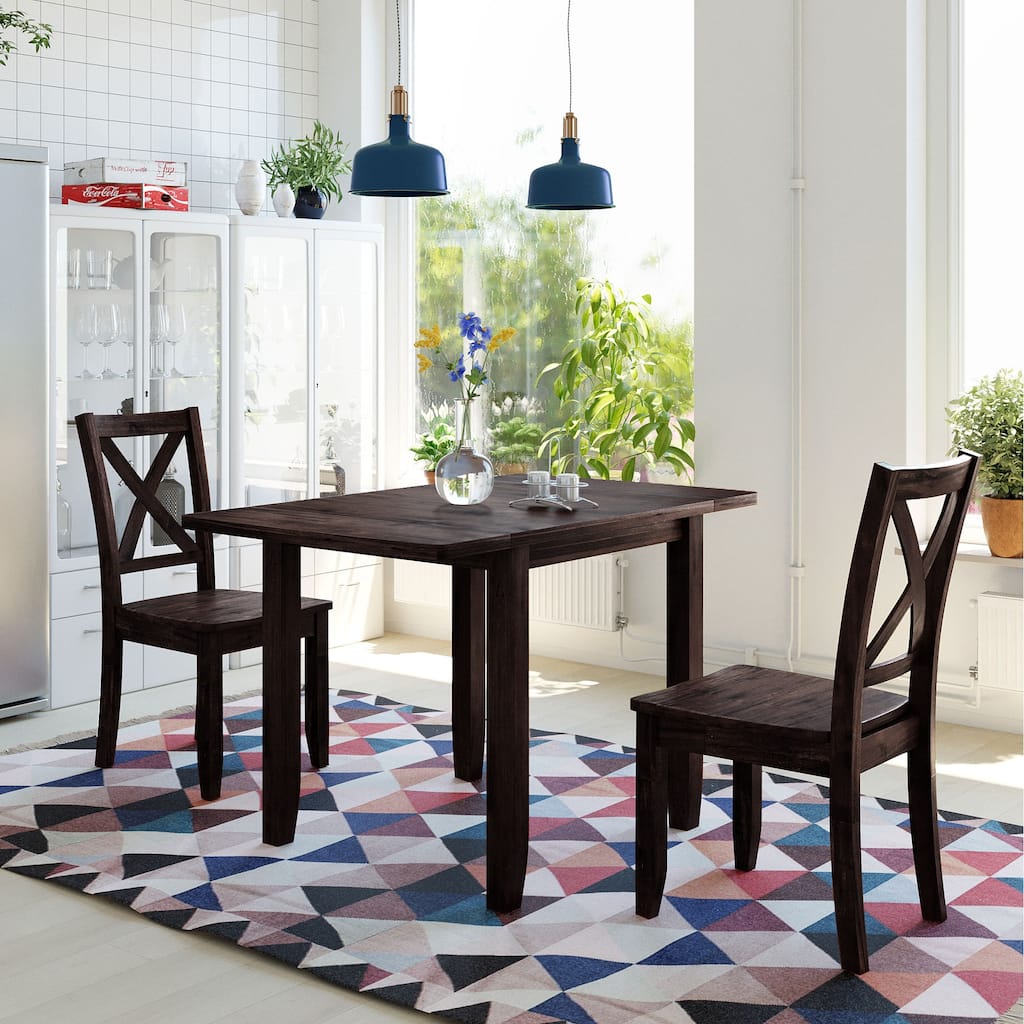 Breakfast Nook with 2 X-Back Chairs, 3-Piece Dining Table with Drop Leaf, Rectangular Dining Table Set for 2